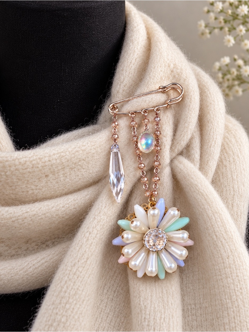 Iridescent Bloom — One-of-a-Kind Upcycled Statement Brooch